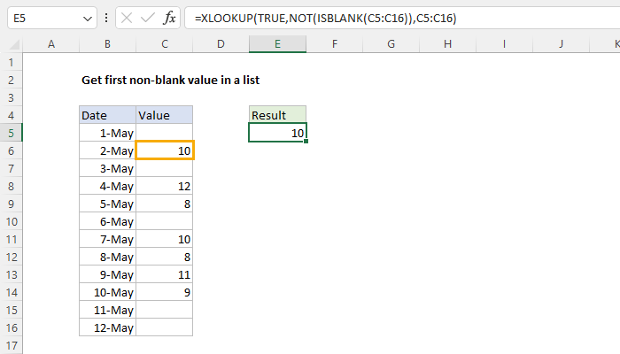 Excel Get first non-blank value in a list