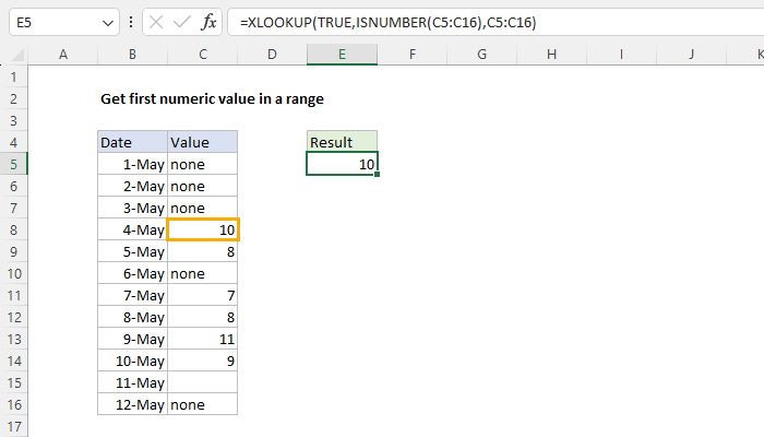 Get first numeric value in a range
