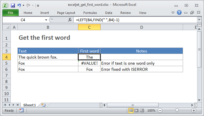 Excel Get first word