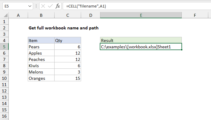Excel Get full workbook name and path