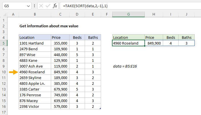 Excel Get information about max value