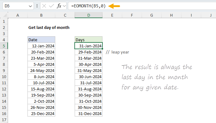 Excel Get last day of month