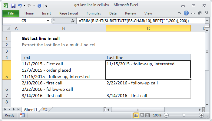 Excel Get last line in cell
