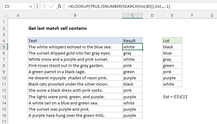 Excel Get last match cell contains
