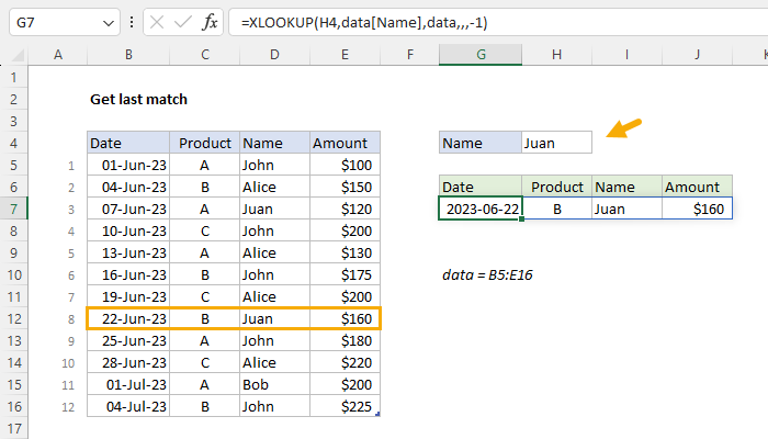 Excel Get last match