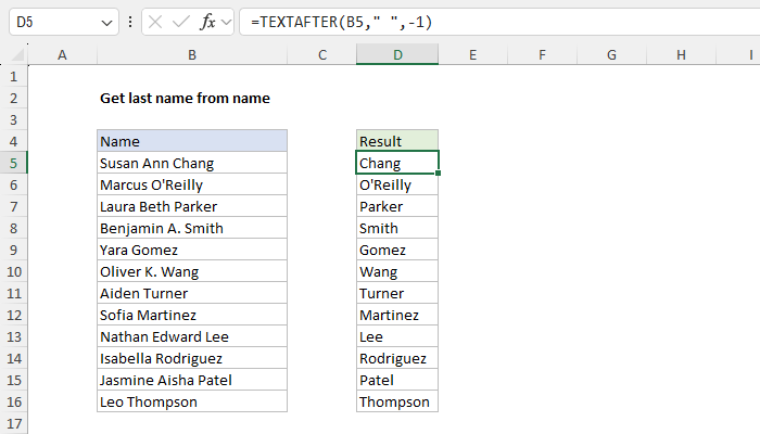 Excel Get last name from name