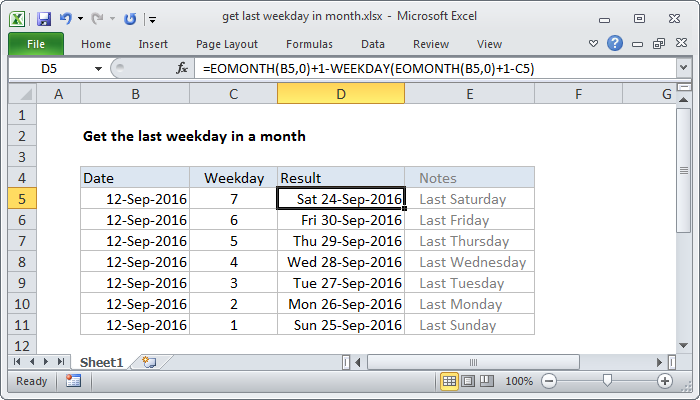 Excel Get last weekday in month