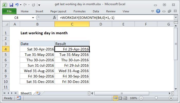 Excel Get last working day in month
