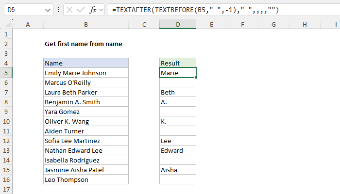 Excel Get middle name from full name