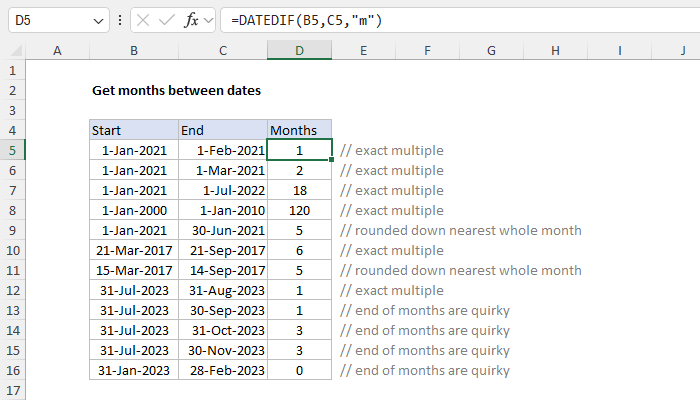 Excel Get months between dates
