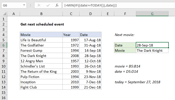 Excel Get next scheduled event