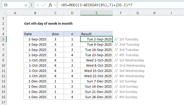 Excel Get nth day of week in month