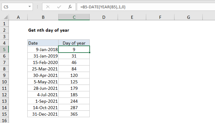 Excel Get nth day of year