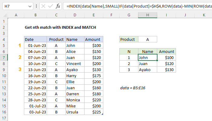 Excel Get nth match with INDEX / MATCH