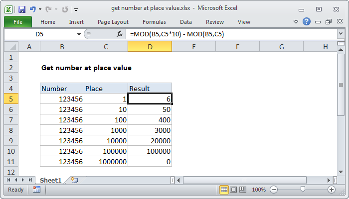 Excel Get number at place value