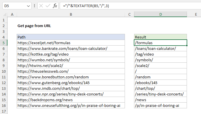 Excel Get page from URL