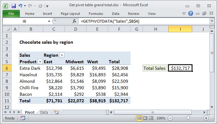Excel Get pivot table grand total