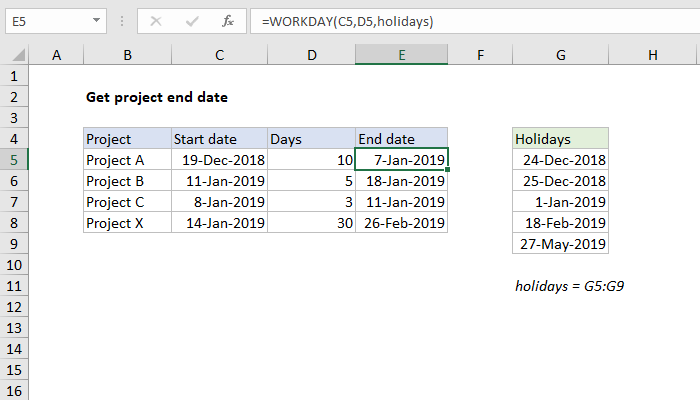 Excel Get project end date