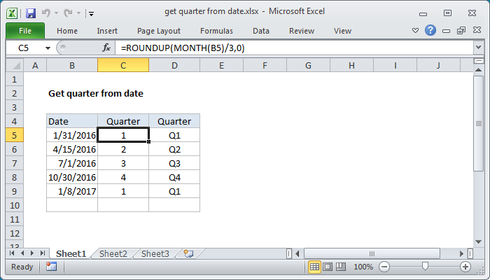 Excel Get quarter from date