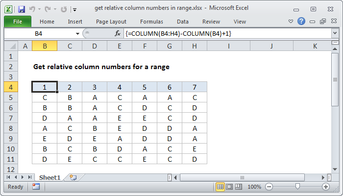 Excel Get relative column numbers in range