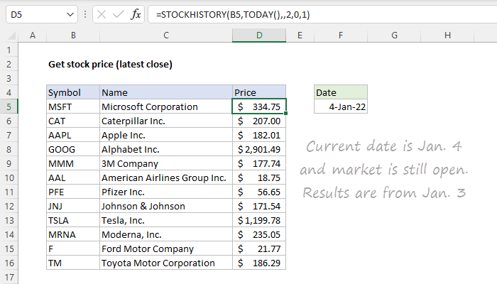 Excel Get stock price (latest close)