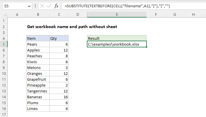 Excel Get workbook name and path without sheet