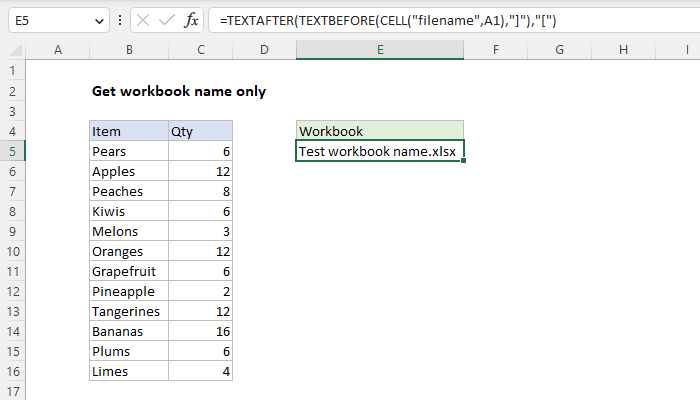 Excel Get workbook name only