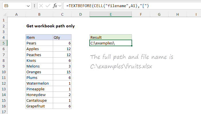Excel Get workbook path only