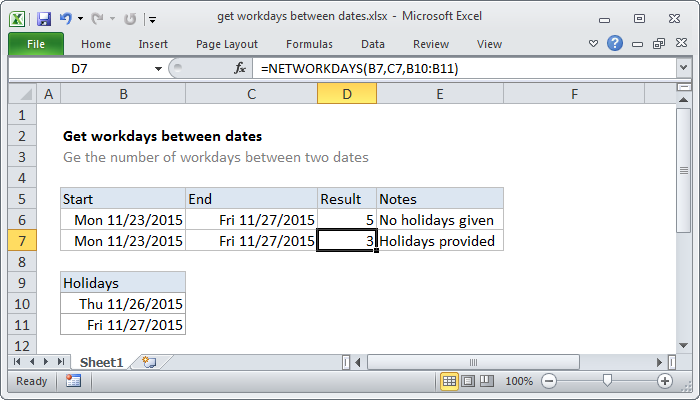 Excel Get workdays between dates