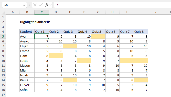 Excel Highlight blank cells