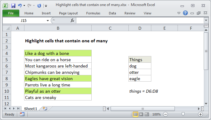 Excel Highlight cells that contain one of many