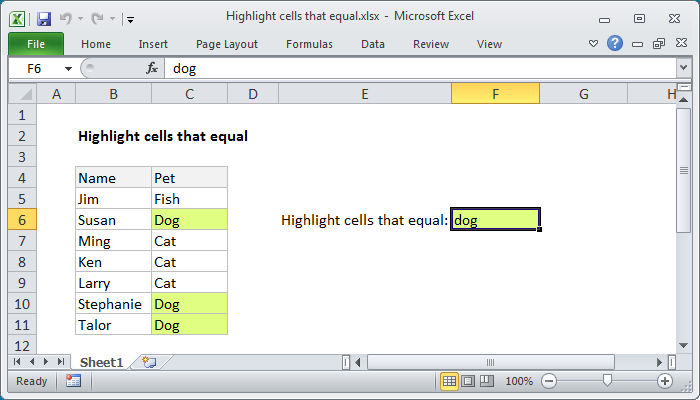 Excel Highlight cells that equal