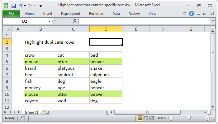 Excel Highlight duplicate rows