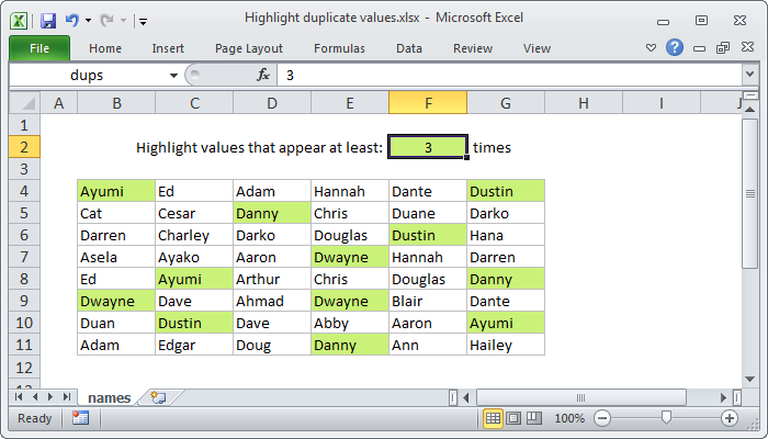 Excel Highlight duplicate values