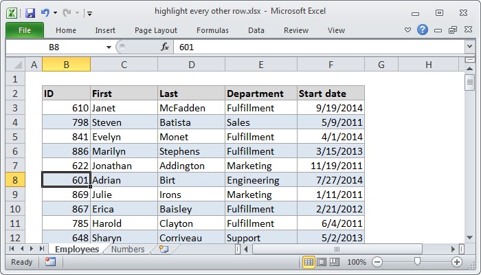 Excel Highlight every other row