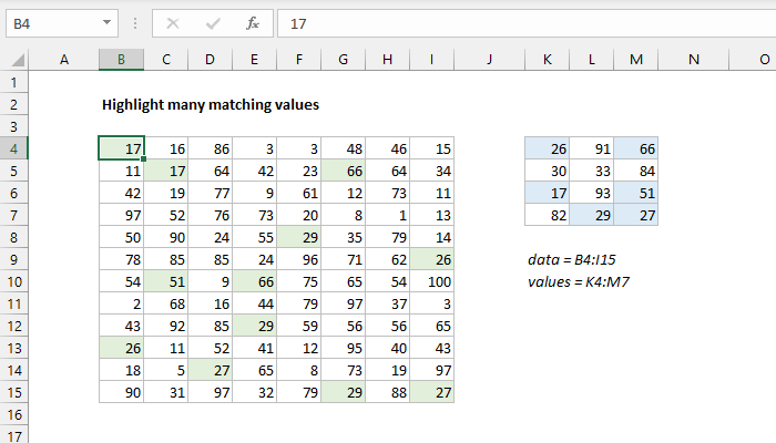 Highlight many matching values