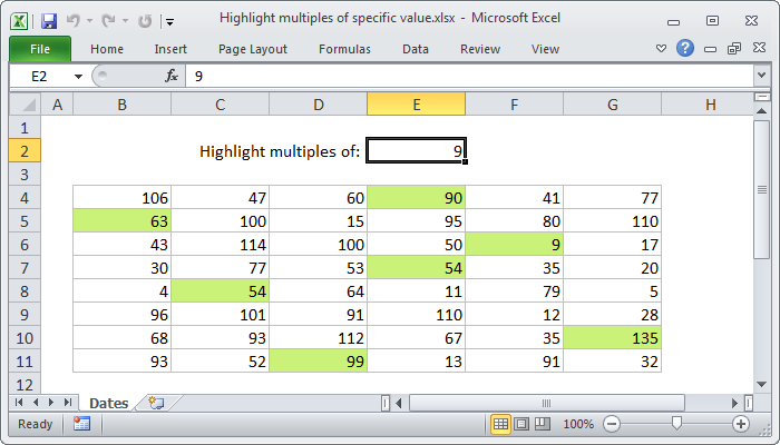 Highlight multiples of specific value