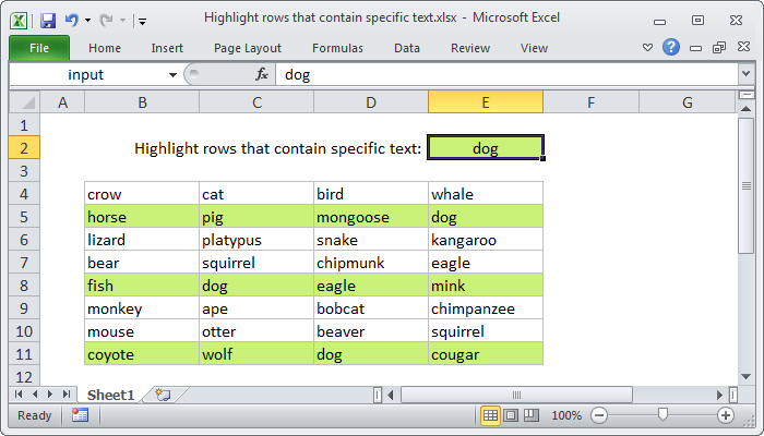 Excel Highlight rows that contain