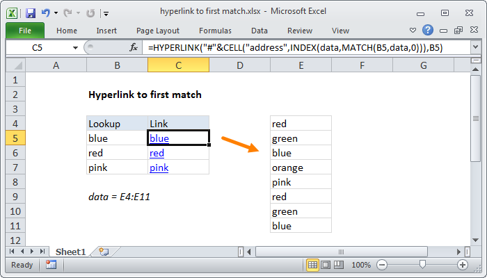 Excel Hyperlink to first match