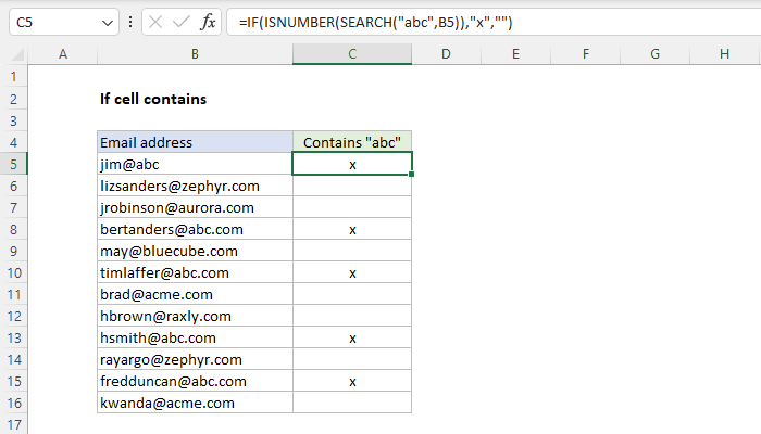 Excel If cell contains