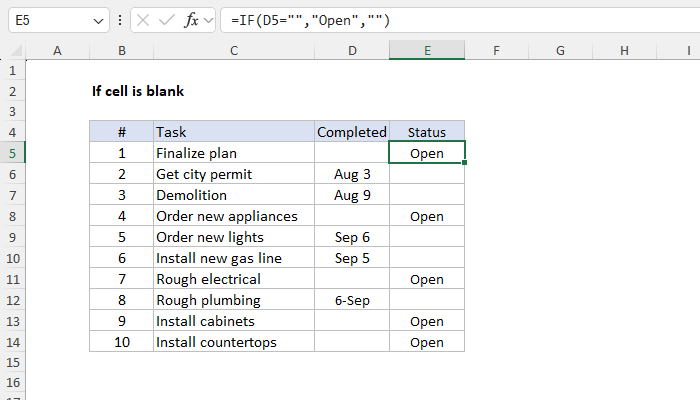 Excel If cell is blank
