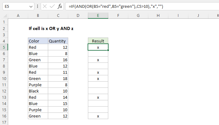 Excel If cell is x or y and z