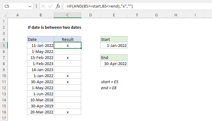 If date is between two dates