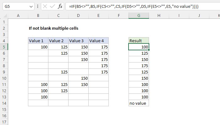 Excel If not blank multiple cells