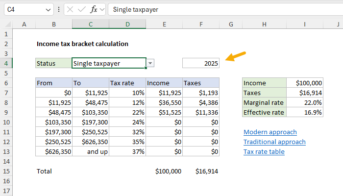 Excel Income tax bracket calculation