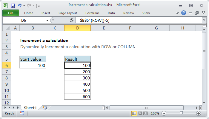 Excel Increment a calculation with ROW or COLUMN