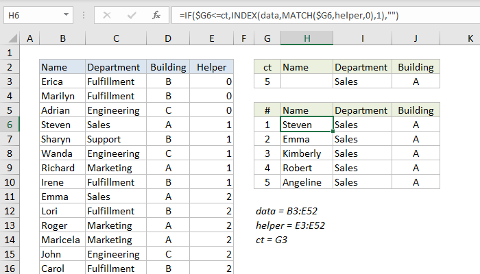 Excel INDEX and MATCH all matches
