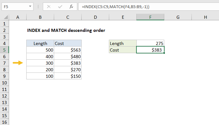 Excel INDEX and MATCH descending order