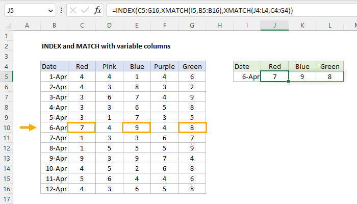 Excel INDEX and MATCH with variable columns