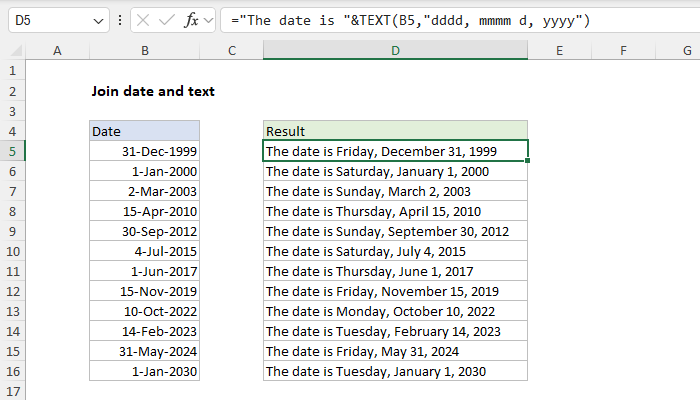 Excel Join date and text